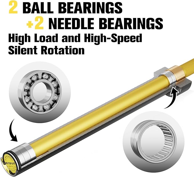 RitFit Elite 7ft Olympic Barbell, Robust 45lb Barbell for Weightlifting and Powerlifting, Superior Olympic Bar with Exceptional 500lbs Load Capacity, Weight Bar for 2” Standard Plates