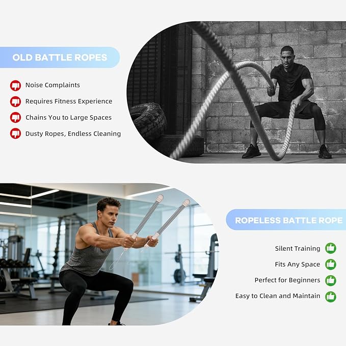 Ropeless Battle Ropes，Portable Workout Rope for Strength Building, HIIT and Low-Impact Aerobic Training for Men & Women(Pink)