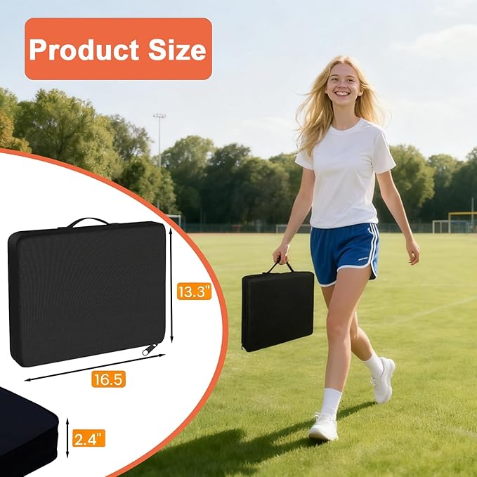JUICYRAUL 2 Pack Black Stadium Seat Cushions for Bleachers, Extra Thick 2.4" Waterproof 600D Oxford Cushion with Handle & Zipper, Portable Indoor Outdoor for Sports Events, Office Chairs, Beaches