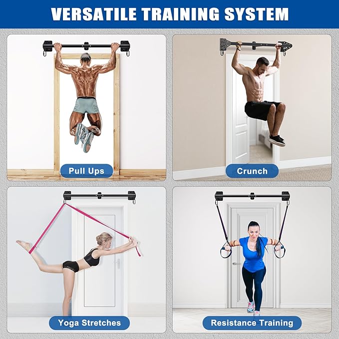 Kipika Wall Mounted Pull Up Bar - Heavy Duty 450 LB Capacity Doorway Chin Up Bar for Home Gym, Sturdy Steel Construction with Resistance Band Hooks | Hanging Exercise Bar for Full Body Workout