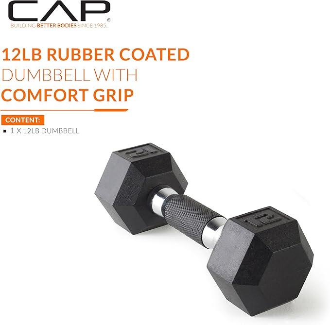CAP Barbell Coated Hex Dumbbell Weight - Single | 10-120 lbs | Multiple Options