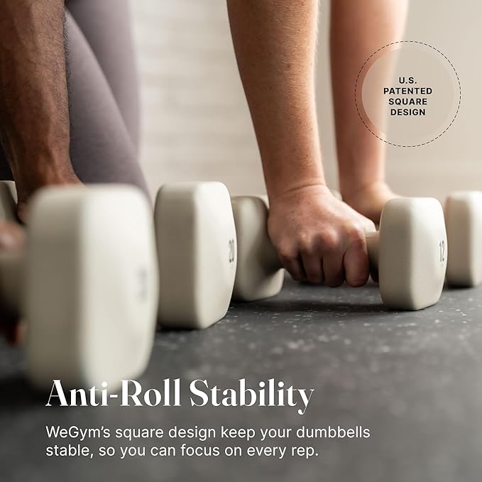 WeGym SafeGrip Square Dumbbells with Anti Slip Handles, Aesthetic Free Weights for Home Workouts, Stable Design Prevents Rolling during Floor Exercises