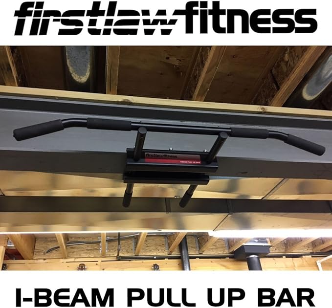 Firstlaw Fitness - 600 LBS Weight Limit - I-Beam Pull Up Bar - Long Bar with Bent Ends - Durable Rubber Grips - RED Label - Made in the USA!