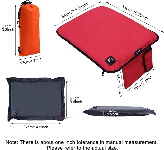 Portable Heated Seat Cushion,Heated Stadium Seats for Bleachers (No Power Bank) Waterproof Heated Seat Pad Great for Outdoor Sports,Camping,Fishing(Red)