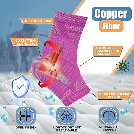 LISEPWU Copper Ankle Brace with Adjustable Compression Bandage, Ankle Support Compression Sleeve for Men & Women, for Foot Pain, Sprained Recovery, Achilles Tendonitis, Sports Protection(Magenta M)