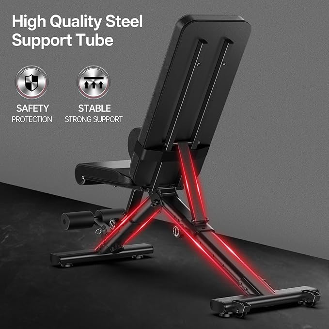 PASYOU Adjustable Foldable Weight Bench for Home Gym with 660LBS, Workout Bench for Incline Decline Flat Bench Press, Full Body Strength Training, Ideal for Small Space Apartment