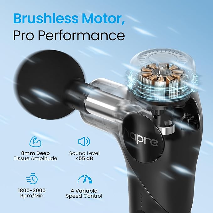NAPRE 3-in-1 Mini Massage Gun with Heat and Cold,Deep Tissue Back Massage with Detachable Handle for Neck/Body Pain Relief,Portable Handheld Percussion Muscle Massager,Small & Quiet,5 Heads,with Case
