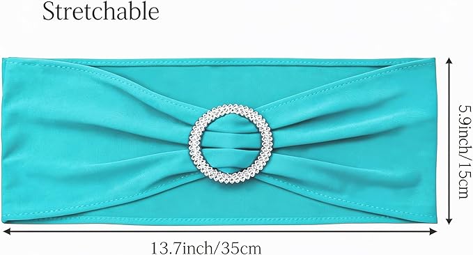 Pack of 50 Spandex Turquoise Chair Sashes for Wedding Teal Chair Bows Sashes Chairs Bands Buckles Fitting Birthday Party Anniversary Events Ceremony Bridal Baby Shower Decorations