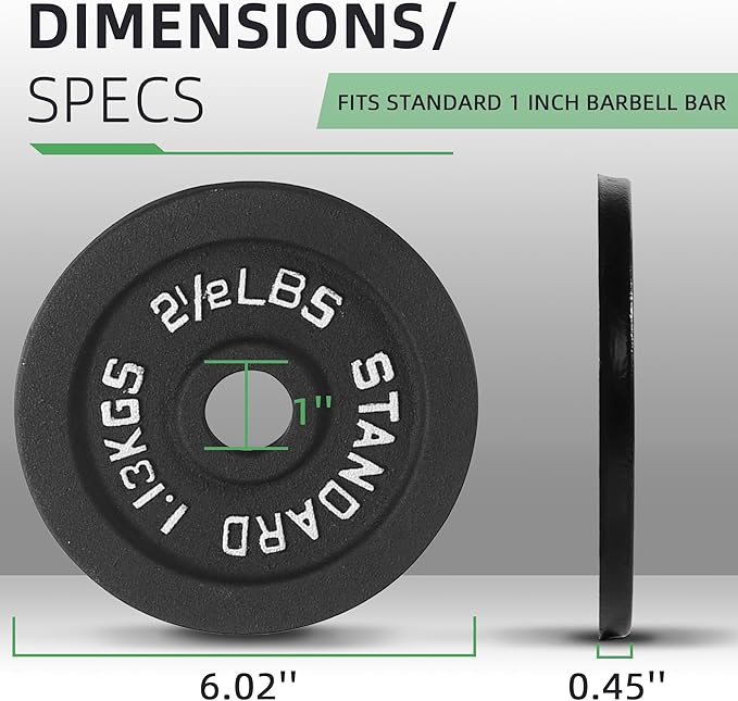 Fitvids 1 Inch Standard Barbell Weight Plates, 2.5 LB to 45 LB Plates for Home Gym Strength Training, Deep Grip Edge