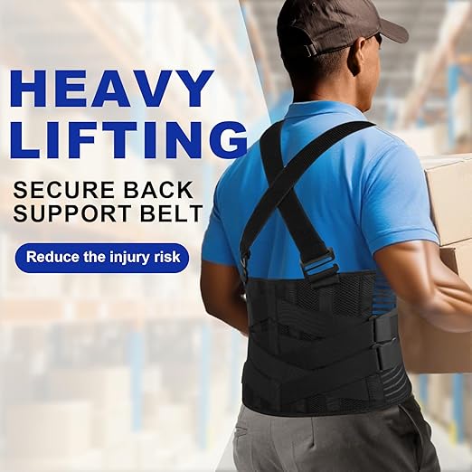 DARLIS Work Back Brace with Removable Suspender Straps, Posture Corrector Protector for Heavy Lifting Safety, Back Support Belt for Men Women in Construction, Moving and Warehouse Jobs L (39.5"- 44")