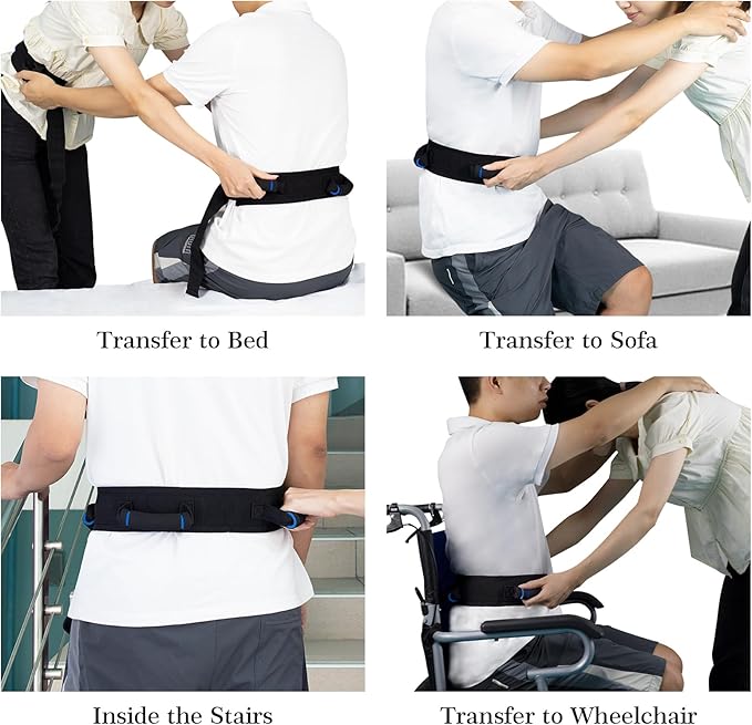 Gait Belt for Seniors, Transfer Belt with Handles, Safety Gate Belt for Elderly Lift Belts Physical Therapy with Quick Release Buckle Standing Aids & Support for Elderly Handicap Patient Care (Black)