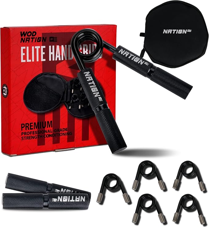WOD Nation Adjustable Hand Grip & Forearm Strengthener - 100-300 lb, Platinum Black, V-Shape Wrap Handles - Wrist Strengthener - Hand Gripper Trainer - Heavy Duty Grip Trainer Set - Fitness Equipment