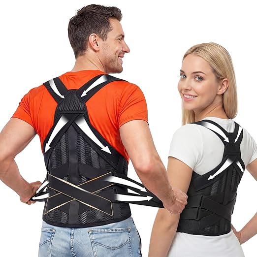 Posture Corrector for Women & Men, Back Brace Advanced Full Back Support for Upper & Lower Back Pain Relief, Spine, Neck, and Hump, X-Style Medical-Grade Lumbar Support System with Adjustable Shoulder Straightener and Breathable Design for Long Sitting...