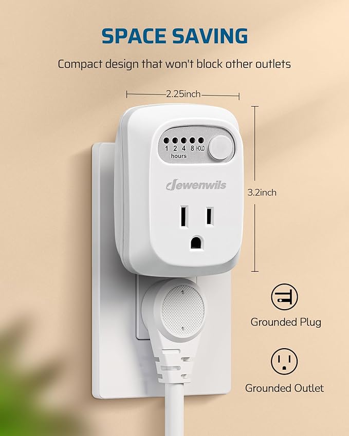 DEWENWILS Indoor Countdown Timer Outlet 2Pack, Timers for Electrical Outlets, 125V/15A/1000W Auto Shut Off Safety Outlet, One 3-Prong Grounded Outlet, Light Timers, 1/3 HP, UL Listed