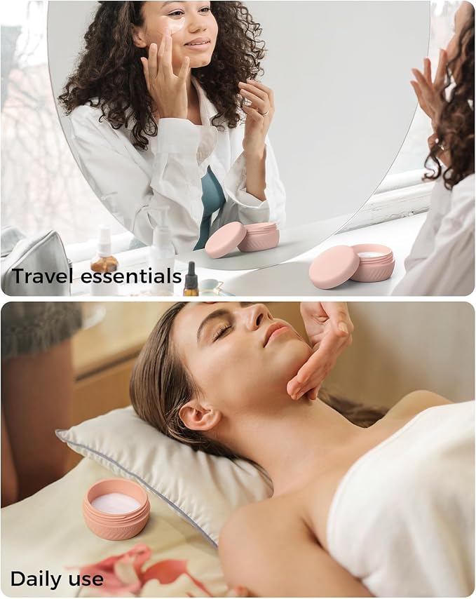 TakeToday Travel Containers for Toiletries, Leak-Proof, TSA Approved, Refillable Silicone Cylindrical Cream Jars with Lid for Cosmetic Toiletry, 2oz, 4 Pack, Apricot
