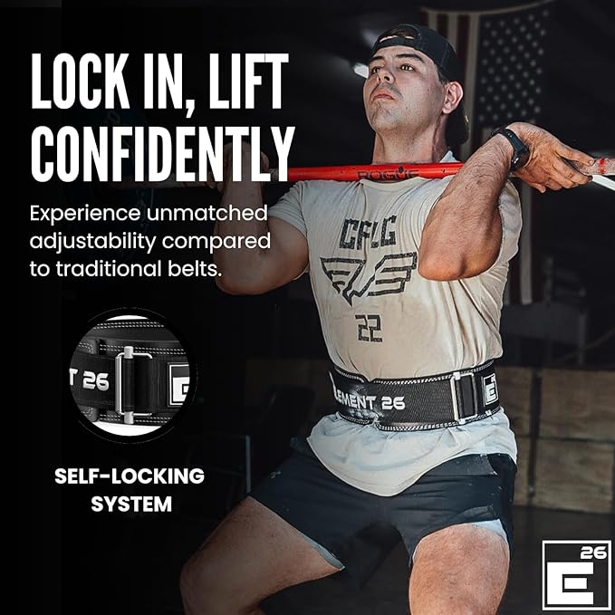 Element 26 Hybrid Leather Weight Lifting Belt for Men & Women - Self locking Adjustable Leather Belt for Powerlifting, Olympic lifting & Functional Fitness - Weight Belt, Squat Belt, Back Support