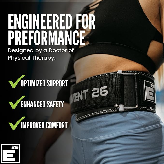 Element 26 Hybrid Leather Weight Lifting Belt for Men & Women - Self locking Adjustable Leather Belt for Powerlifting, Olympic lifting & Functional Fitness - Weight Belt, Squat Belt, Back Support