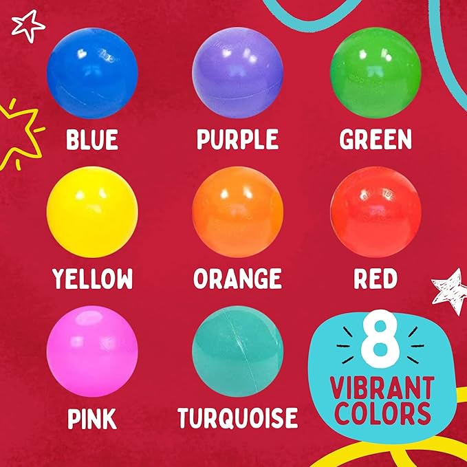 Playz Soft Plastic Mini Ball Pit Balls 200 Count - w/ 8 Vibrant Colors - Crush Proof, No Sharp Edges, Non Toxic, Phthalate & BPA Free for Baby Toddler Ball Pit, Play Tents & Tunnels Indoor & Outdoor