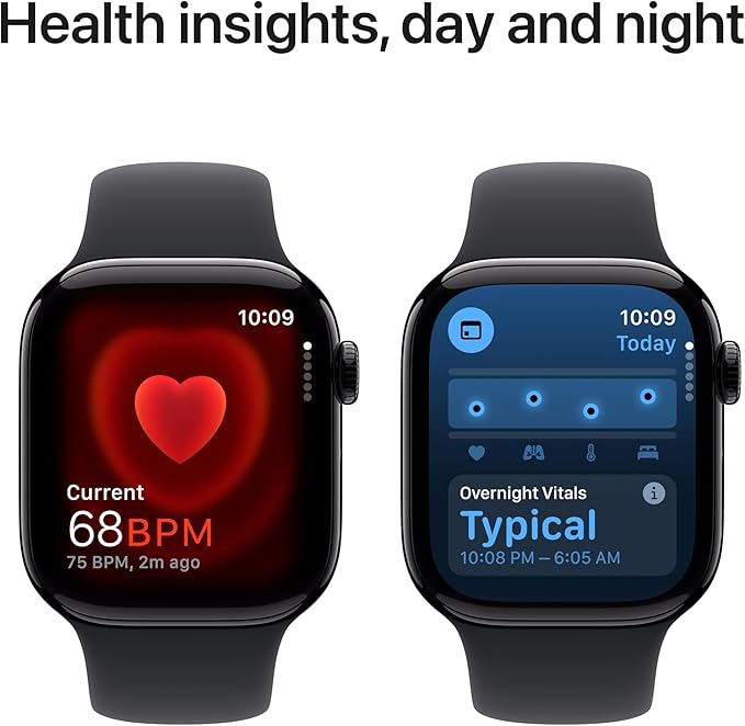 Apple Watch Series 10 [GPS + Cellular 42mm case] Smartwatch with Jet Black Aluminum Case with Black Sport Band - M/L. Fitness Tracker, ECG App, Always-On Retina Display, Water Resistant