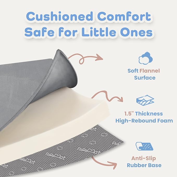 1.5" Thick Padded Baby Play Mat for Floor Tummy Time, Pro Soft Foam Activity Playroom Playmats, Easy Care with Non-Slip Safe for Infant Toddler Kids Crawling 59"x 71" (Dark Grey)