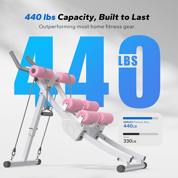 MERACH Ab Machine, Adjustable Ab Trainer Machine, AB Workout Equipment for Home Gym, Independent Dual Tracks for Mountain Climber, Foldable for Home Exercise, Load Capacity 440 LBS