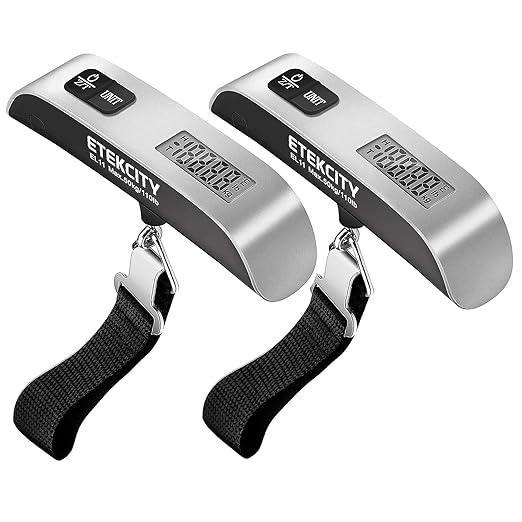 Etekcity Luggage Scale, Travel Essentials, Digital Weight Scales for Travel Accessories, Portable Handheld Scale with Temperature Sensor, Rubber Paint, 110 Pounds, Battery Included,2Pack