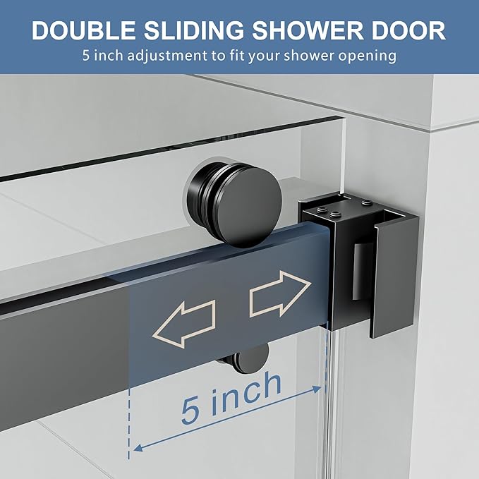 56-60" W x 72" H Frameless Shower Door, Double Sliding Glass Shower Door with 5/16" (8mm) Clear SGCC Tempered, Roller Disc System, 304 Stainless Steel (Matte Black, 56-60" W*72" H)