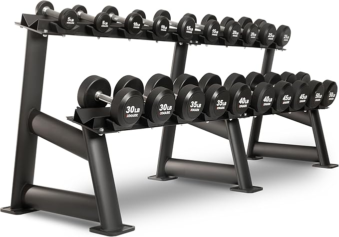 XMARK Dumbbell Weights Sets, 5-50lb and 5-75lb Dumbbell Sets, No Odor, Urethane Dumbbells, Commercial Gym and Home Gym Equipment
