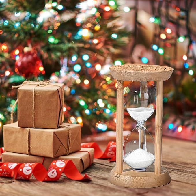 Mini Sand Timer 1 Minute, Hourglass 1 Min,Wood Sandglass,Bamboo Sand Clock- Decorative Timer for Classroom,Baking,Game,Desk Decor & Gift,White