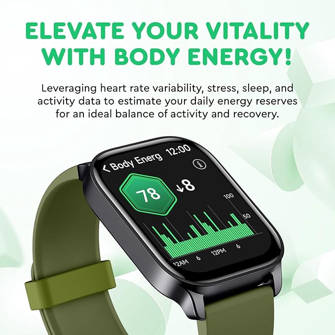 OCTANDRA Spark VeryFit 2.01" Bluetooth Answer Call Alexa Smart Watch Body Energy Heart Rate HRV Oxygen Saturation Sleep Monitor Step Tracker IP68 Fitness Watches for Men Women (IDW17) (Green)