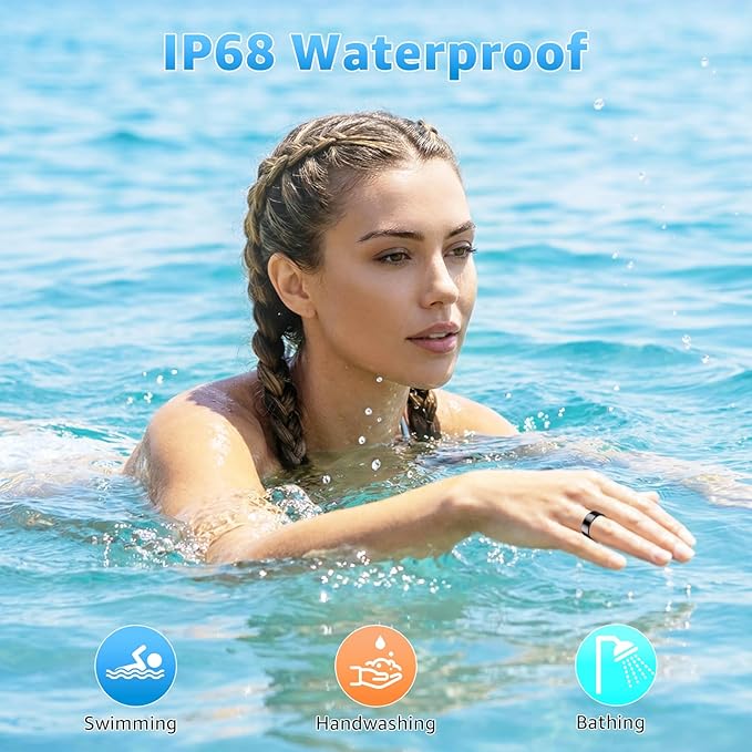Smart Ring Health Tracker for Women & Men, Fitness Ring with Heart Rate Blood Oxygen, Sleep monitor, Step Tracker, IP68 Waterproof Compatible with iOS & Android, No Subscription Fee (Black, 10)