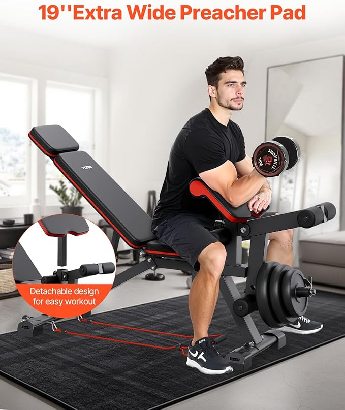 VEVOR Weight Bench, 800lbs/660lbs Adjustable Weight Bench Press for Full Body Workout, Exercise Sit-up Bench for Home Gym Strength Training, Multiple Functions, Fast Adjustment