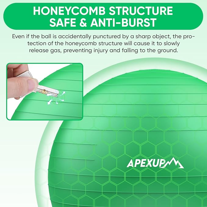 APEXUP Yoga Ball Exercise Ball Anti Slip Heavy Duty for Fitness, Balance & Core Workout, Balance Training, Pregnancy & Physical Therapy, 5 Sizes