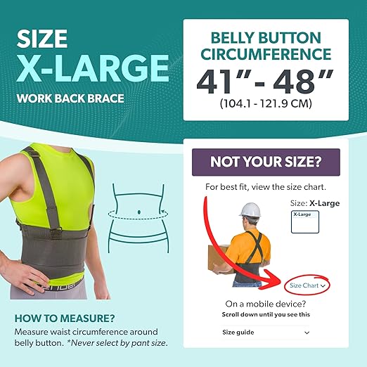 BraceAbility Work Back Brace - Industrial Lower Back Pain Protection Belt for Men and Women in Construction, Moving, Warehouse Jobs - Removable Suspender Shoulder Straps for Heavy Lifting Safety (XL)