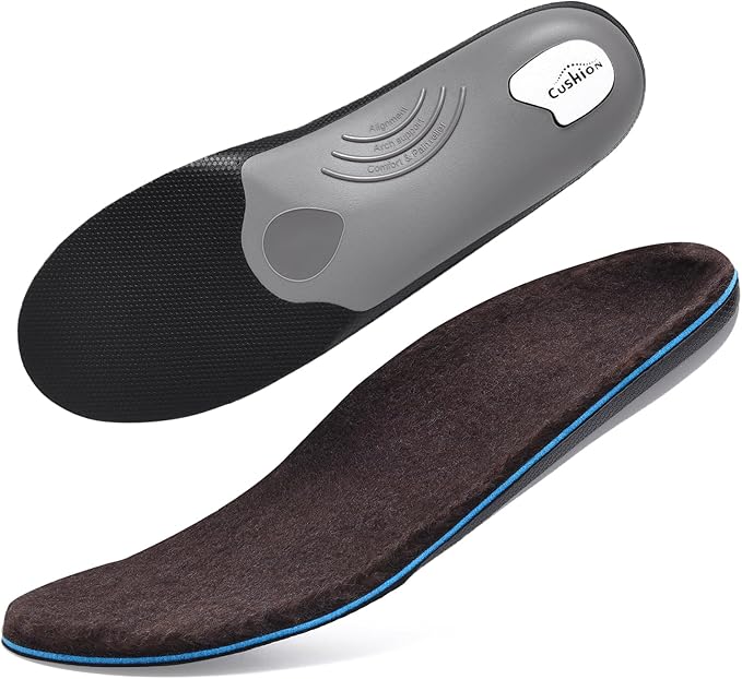 VALSOLE 250+lbs Winter Thermal Wool Insoles for Men Women,Plantar Fasciitis Orthotics Insert,for Flat Feet,High Arch,Foot Pain,Standing All Day Boot Work Shoe Warm Insoles(318mm)
