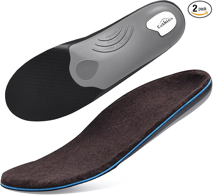 VALSOLE 250+lbs Winter Thermal Wool Insoles for Men Women,Plantar Fasciitis Orthotics Insert,for Flat Feet,High Arch,Foot Pain,Standing All Day Boot Work Shoe Warm Insoles(286mm)