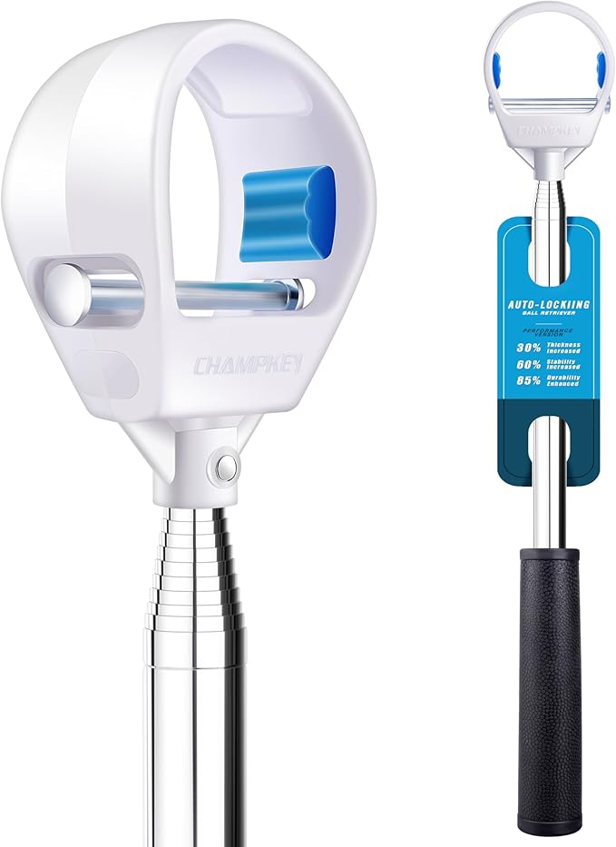CHAMPKEY Upgraded Auto-Locking Golf Ball Retriever Performance Version - Thicken Telescopic Shaft Golf Ball Picker - High Durability and Stability Golf Retriever