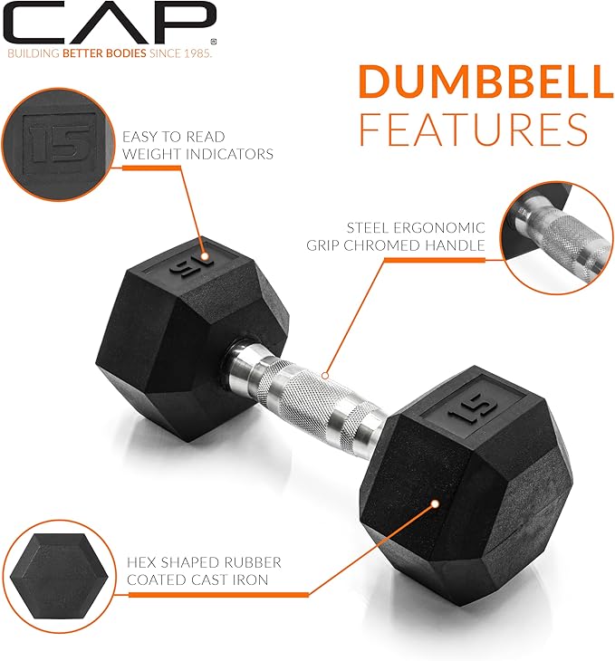 CAP Barbell Coated Hex Dumbbell Weight - Single | 10-120 lbs | Multiple Options