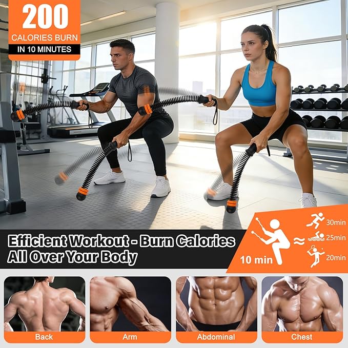 Weighted Ropeless Battle Ropes Adjustable Weight - Portable Cordless Battle Ropes for Home Gym with Workout Poster, Strength Building, HIIT & Low-Impact Cardio Training for Men & Women (Black/Orange)