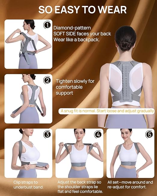 OFIR Upper Back Posture Corrector for Women, After-Work Sofa Reading Support, Twin-Pressure System Back Straightener Posture Brace For Women, 3D Diamond Breathable Cushioning,High-Elastic Straps