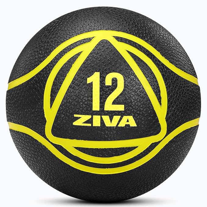 ZIVA Medicine Ball – Durable Rubber Weighted Ball with Easy-Grip Textured Shell for Core, Balance and Strength Training – Commercial Quality (Black, 4–20 lb)