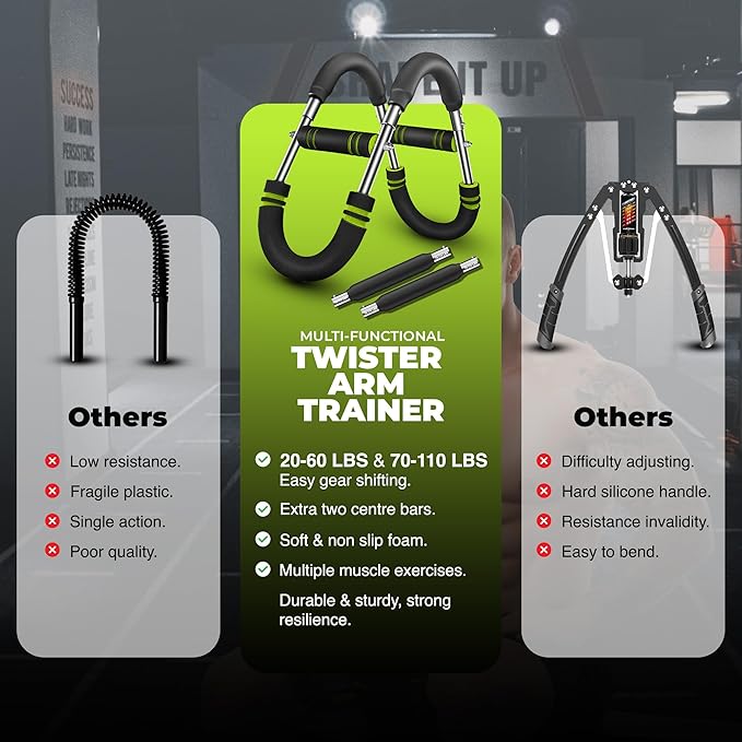 Twister Arm Trainer, Adjustable 12 Resistance Levels, 20-110 Lbs with 4-Springs, Twister Arm Workout Bar for Upper Body Exerciser and Chest Workout Equipment, Portable Home Gym Chest Trainer