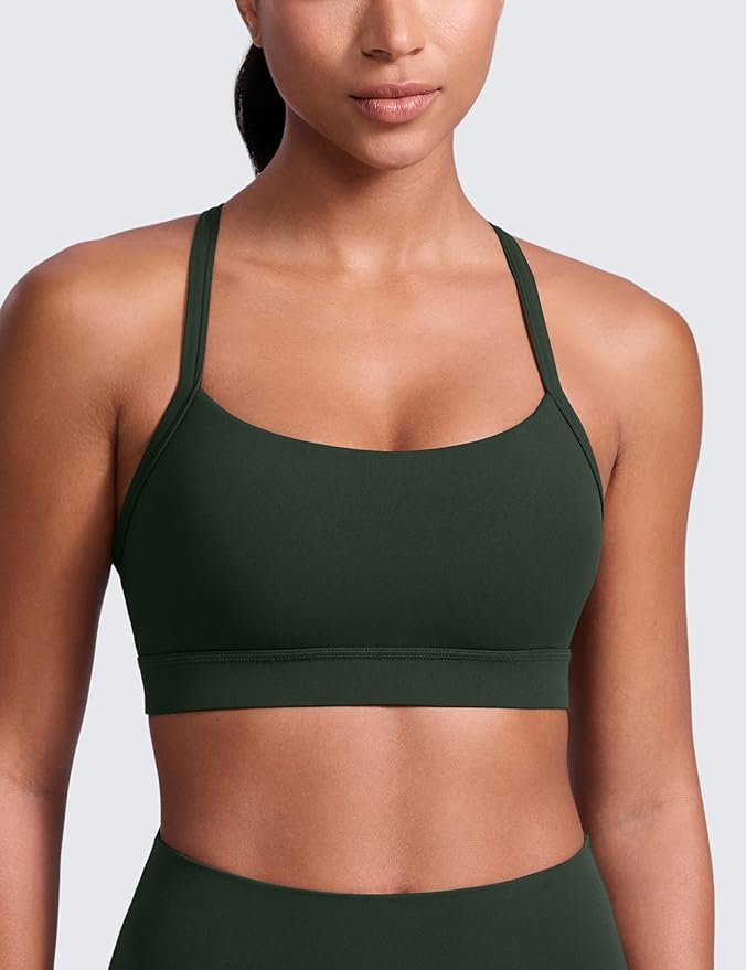 CRZ YOGA Butterlift Cut-Out Cross Back Sports Bras for Women - Medium Impact Adjustable Thin Straps Pilates Padded Gym Tops