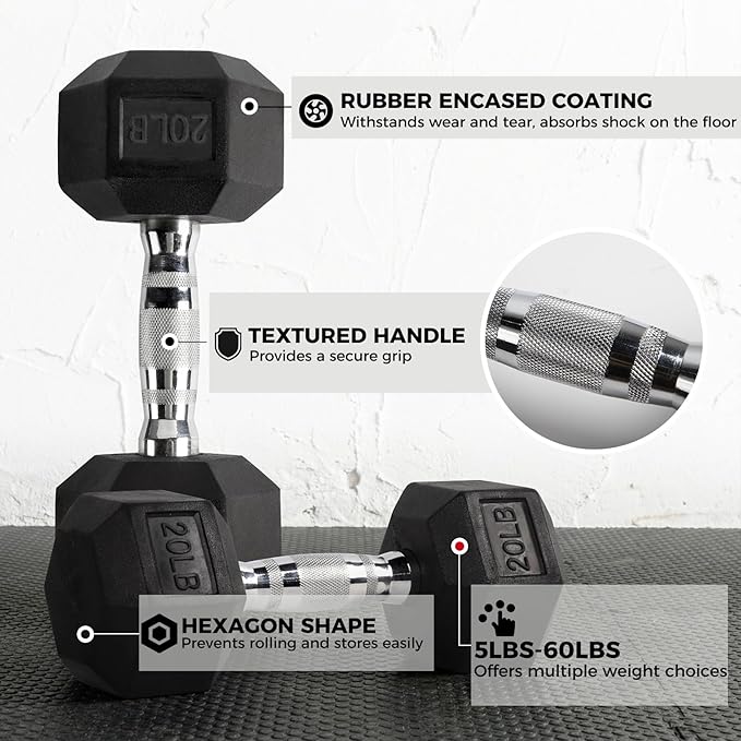 RITFIT 300/350/650LBS Rubber Coated Hex Dumbbell Set with Rack and Multi-Position Weight Bench, 1300LB Capacity for Full Body Workout