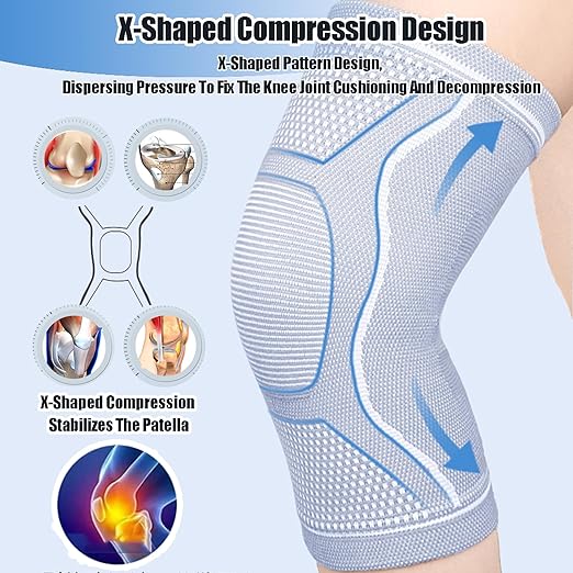 Compression Knee Sleeve for Men Women - Bamboo Charcoal Elastic Knee Braces Pads Warmers Protective Knee Support for Arthritis and Runners (Gray, XX-Large)