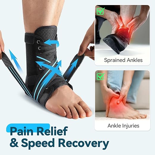 AGPTEK Ankle Brace for Women Men, Adjustable Lace-Up Ankle Support with Removable Splints for Sprained Ankle, Injury Recovery, Ankle Stabilizer Wrap for Basketball Volleyball Sports, Blue, S