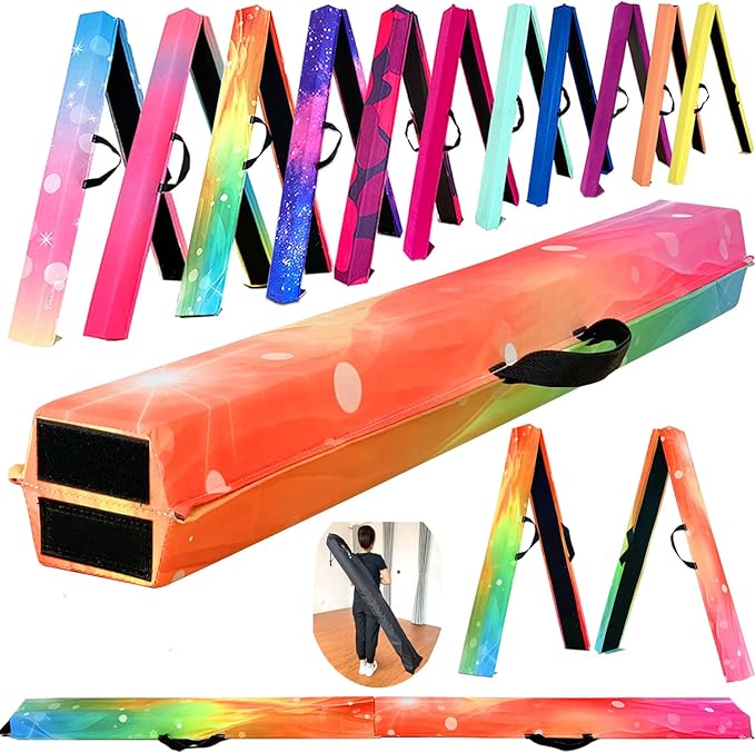 MARFULA 6 FT / 8 FT / 9 FT Folding Gymnastics Beam Foam Balance Floor Beam - Extra Firm - Suede Cover - Anti Slip Bottom with Carry Bag for Kids/Adults Home Use