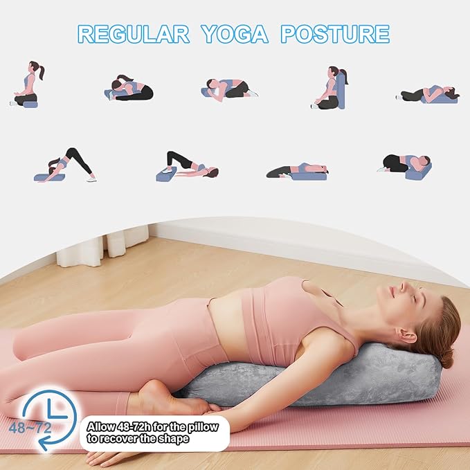 Yoga Bolster Pillow for Restorative & Yin Yoga - Meditation Pillow with Velvet Cover - Rectangular