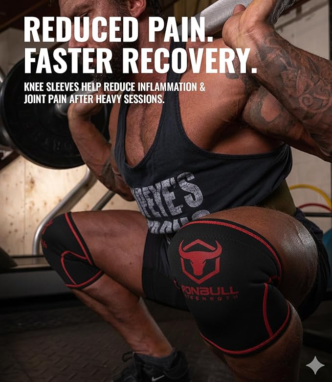Iron Bull Strength Knee Sleeves 7mm (1 Pair) - Compression Brace & Knee Sleeve For Weightlifting, Powerlifting & Cross Training - Knee Support for Squats - Men & Women