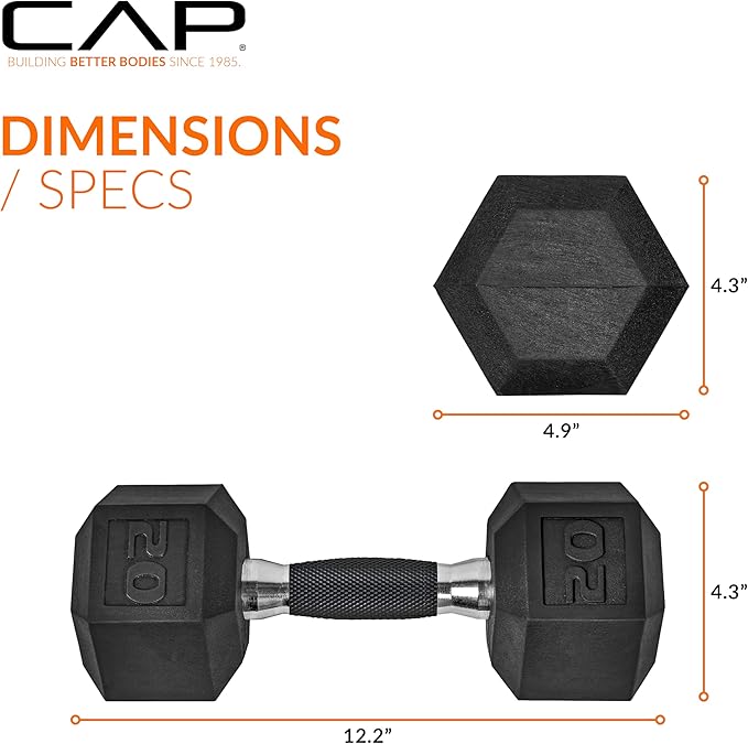 CAP Barbell Coated Hex Dumbbell Weight - Single | 10-120 lbs | Multiple Options